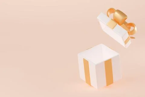 3D render open gift box with golden glossy ribbon Stock Illustration