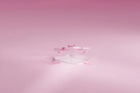 3d render of an open gift box on pink stage for marketing advertisement display Illustrazione stock