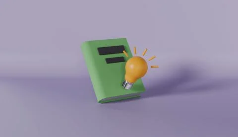 3D render of an open green book with a glowing light bulb Stock Photos