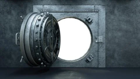 3d render Opening Of The Vault Door In Bank Illustrazione stock