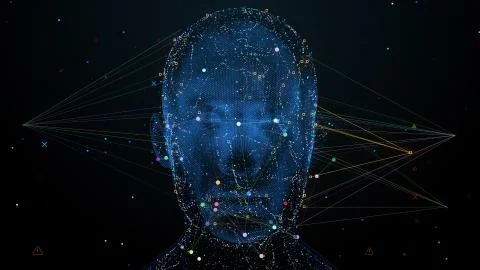 3d render or visualisation of face analytics. Biometric scan. Security identi Stock Illustration