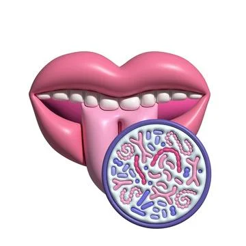 3d render Oral microbiome concept. Healthy probiotic bacteria in human mouth Illustrazione stock