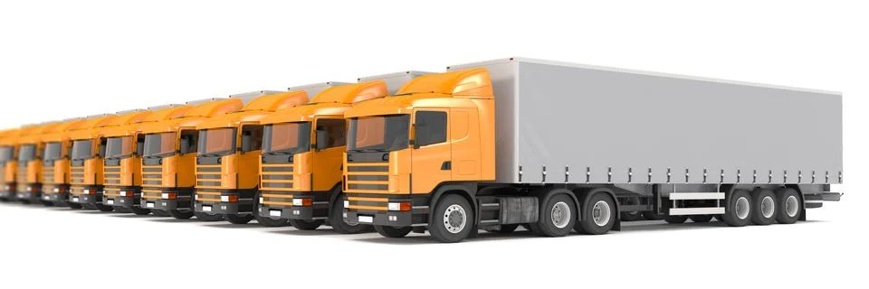 3d render - orange cargo trucks parked in a row Stock Illustration