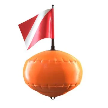 3D render of orange diving scuba buoy with flag isolated on white Stock Illustration