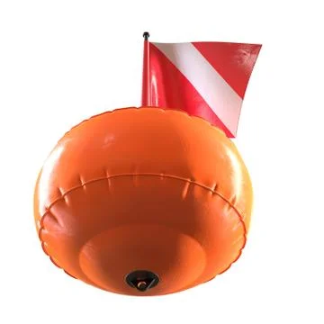 3D render of orange diving scuba buoy with flag isolated on white Stock Illustration