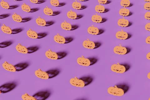 3d render orange pumpkin silhouettes on a violet background. Modern creative 3d  Stock Photos
