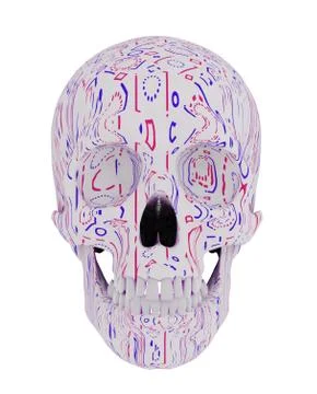 3d render of ornamented human skull isolated on white Illustrazione stock