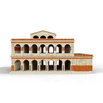 3D render of an ornate brick building with multiple arches on the white backgrou Stock Illustration