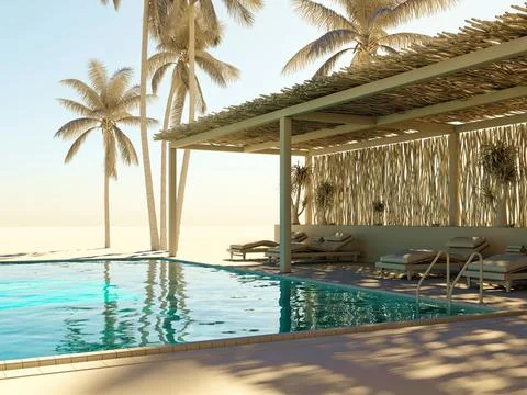 3d render outdoor pool side Stock Illustration