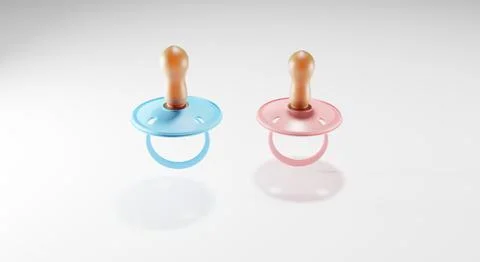 3d render. A pacifier for a boy and for a girl. An element for children's the Stock Illustration