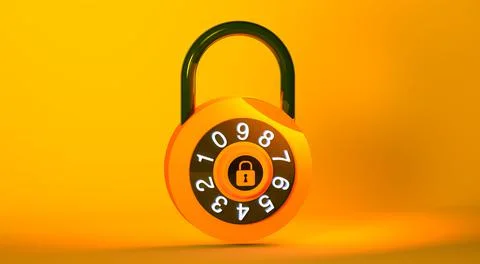 3D render of a padlock with numbers on an orange background Stock Illustration