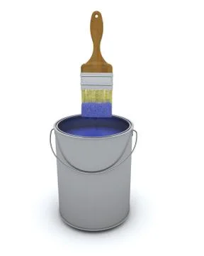 3d render of a paint brush and can Stock Illustration