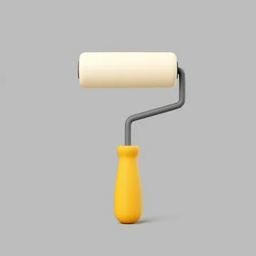 3D render of paint roller with yellow handle on grey background Stock Illustration