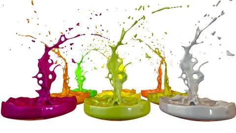 3d render of paint splashes isolated on white background. Simulation of 3d イラスト素材