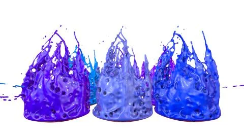 3d render of paint splashes isolated on white background. Simulation of 3d Illustrazione stock