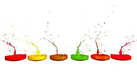 3d render of paint splashes isolated on white background. Simulation of 3d Stock Illustration
