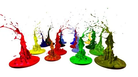 3d render of paint splashes isolated on white background. Simulation of 3d Stock Illustration