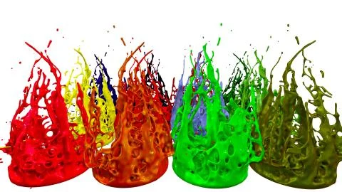3d render of paint splashes isolated on white background. Simulation of 3d Stock Illustration