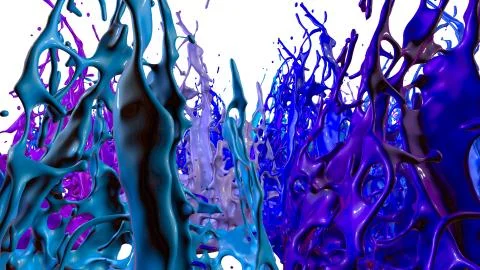 3d render of paint splashes isolated on white background. Simulation of 3d Stock Illustration