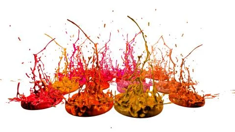 3d render of paint splashes isolated on white background. Simulation of 3d 库存插图