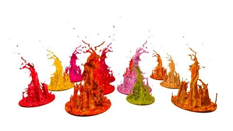 3d render of paint splashes isolated on white background. Simulation of 3d Stock Illustration