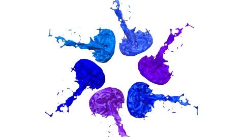 3d render of paint splashes isolated on white background. Simulation of 3d Stock Illustration