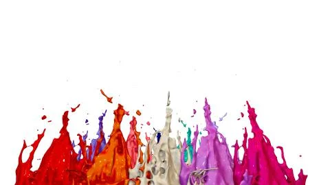 3d render of paint splashes isolated on white background. Simulation of 3d Stock Illustration