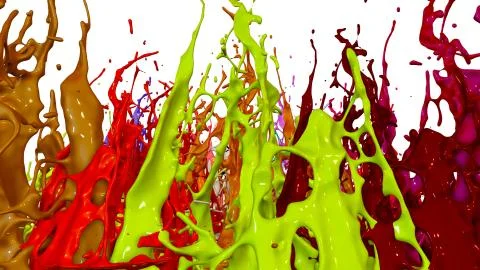 3d render of paint splashes isolated on white background. Simulation of 3d イラスト素材