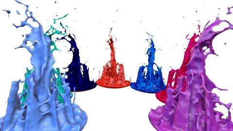 3d render of paint splashes isolated on white background. Simulation of 3d Stock Illustration