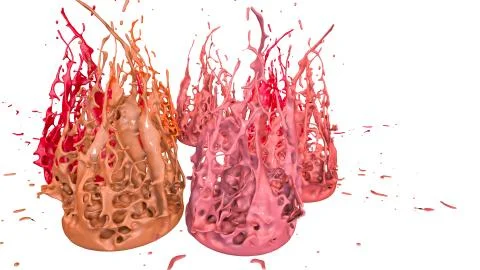 3d render of paint splashes isolated on white background. Simulation of 3d イラスト素材