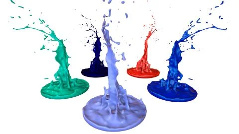 3d render of paint splashes isolated on white background. Simulation of 3d Illustrazione stock