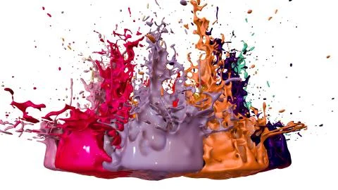 3d render of paint splashes isolated on white background. Simulation of 3d イラスト素材