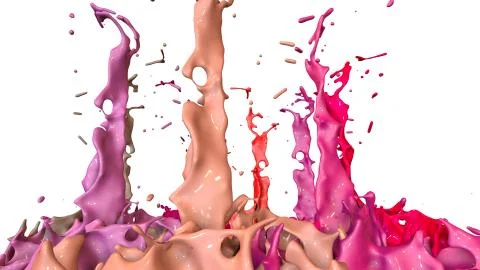 3d render of paint splashes isolated on white background. Simulation of 3d イラスト素材