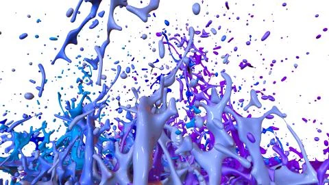 3d render of paint splashes isolated on white background. Simulation of 3d Stock Illustration