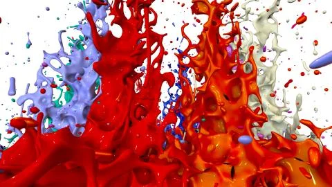 3d render of paint splashes isolated on white background. Simulation of 3d Stock Illustration