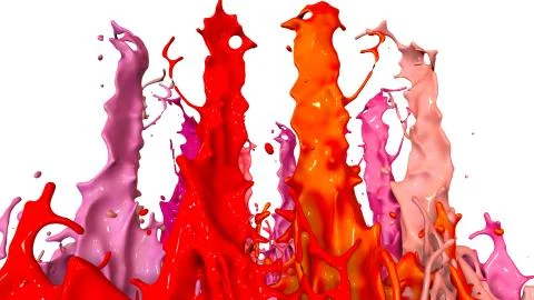 3d render of paint splashes isolated on white background. Simulation of 3d Stock Illustration
