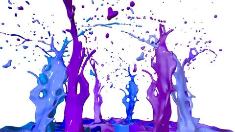 3d render of paint splashes isolated on white background. Simulation of 3d Stock Illustration