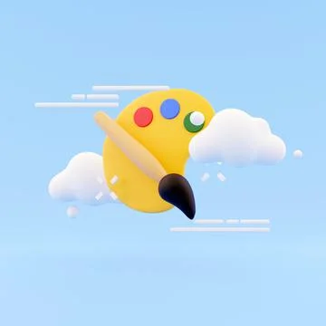 3d render palette icon with cloud on blue background. 3D rendering palette icon Stock Illustration