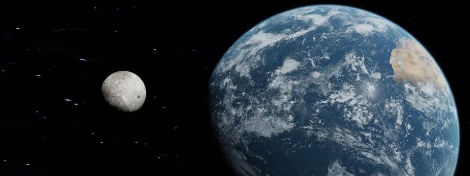 3d Render of a Panoramic Earth globe on the galaxy background with moon in Illustrazione stock