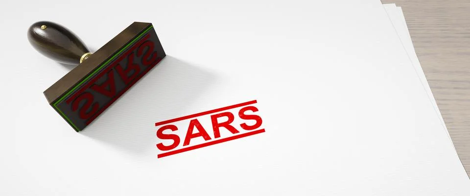 3D render of a paper background with a stamp and the word SARS Stock Illustration