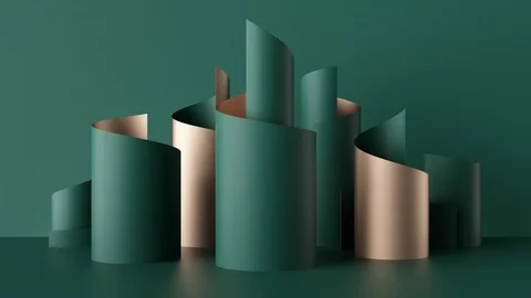 3d render, paper ribbon rolls spinning, abstract shapes, emerald green fashio Stock Footage 103049892