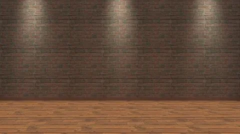 3d render, parquet floor and brick wall with three lights Stock Illustration