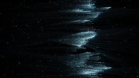 3d render of particles that through the thin wires. Data transfer concept. Te Stock Illustration