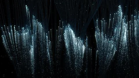 3d render of particles that through the thin wires. Data transfer concept. Te Stock Illustration