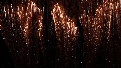 3d render of particles that through the thin wires. Data transfer concept. Te Illustrazione stock