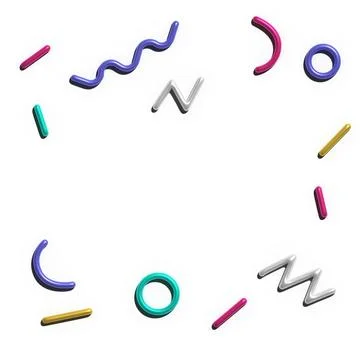 3D Render Party Confetti Set on White. Metallic Plasticine Confetti Collection Illustrazione stock