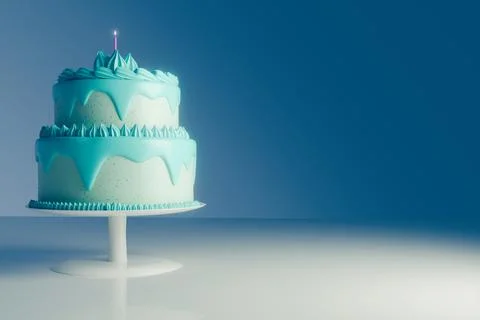 3d render of pastel blue layer cake with single candle Stock Illustration