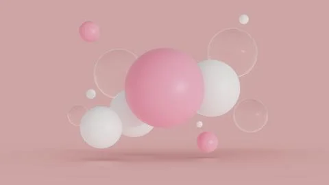 3D Render of Pastel Colored Bubbles Floating Against Pink Background Illustrazione stock