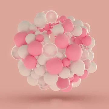 3D Render of Pastel Colored Bubbles Floating Against Pink Background Illustrazione stock