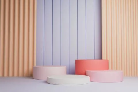 3D render Pastel podiums with arch shapes on a subtle striped background Stock Illustration
